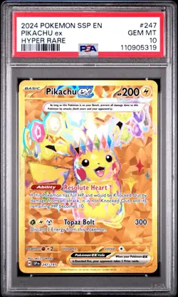 2024 POKEMON SSP EN PIKACHU ex HYPER RARE #247 GEM MINT PSA 10 - Image 2