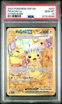 2024 POKEMON SSP EN PIKACHU ex HYPER RARE #247 GEM MINT PSA 10 - Image 1