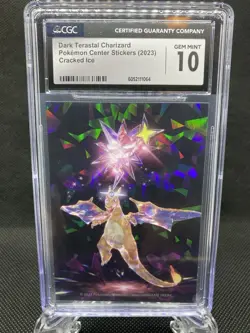 2023 Pokemon Center Dark Terastal Charizard Cracked Ice Sticker CGC 10 Gem Mint - Image 1