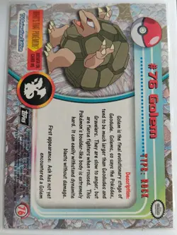 Pokemon -Golem #76 Topps TV Animation Black Logo Non Holo 2nd Print 1999 NM - Image 2