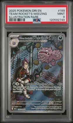 2025 POKEMON DESTINED RIVALS ILLUSTRATION RARE #199 TEAM ROCKET'S WEEZING PSA 9 - Image 1