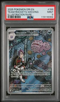 2025 POKEMON DESTINED RIVALS ILLUSTRATION RARE #199 TEAM ROCKET'S WEEZING PSA 9 - Image 1