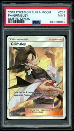 2019 Pokemon Unified Minds #234 Grimsley Full Art PSA 9 Mint - Image 1