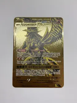 The Winged Dragon Of Ra GX Egyptian Gold Metal Fan Art Card Yugioh Pokemon Art - Image 1