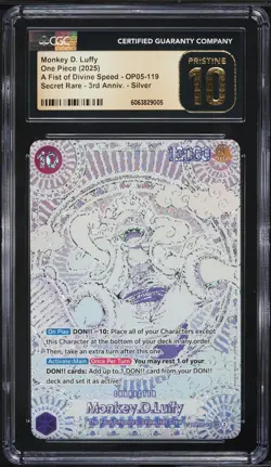 CGC Pristine 10 2025 One Piece SILVER MONKEY D. LUFFY 3rd Anniversary Card - Image 1
