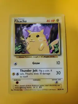 1999 Pokemon TCG Base Set Pikachu Card 58/102 Yellow Cheeks, Common, WOTC LP - Image 1