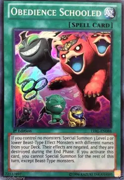 YUGIOH LVAL-EN088 Obedience Schooled Super Rare 1st Edition NM - Image 1