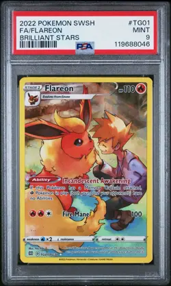 2022 POKEMON SWORD & SHIELD BRILLIANT STARS #TG01 FULL ART/FLAREON PSA 9 - Image 1