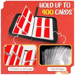 Card Binder 4 Pocket, Collectible Trading Card Albums Fits 400 Cards with Red - Image 5