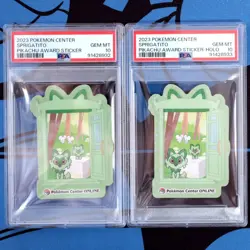Psa10 Sprigatito Pikachu Award Sticker Track Number Holo 2023 Pokemon Center - Image 1