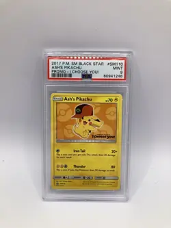 2017 PSA 9 Pokemon Ash's Pikachu I Choose You SM110 Black Star Promo Card Mint - Image 1
