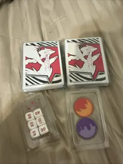White bolt coin dice and card sleeves - Image 1