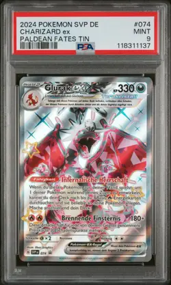 Pokemon Glurak Ex 074 Promo Paldean Fates Tin PSA 9 MINT - Image 1