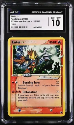 2005 POKEMON EX UNSEEN FORCES GOLD STAR #113 ENTEI-HOLO CGC GEM MT 10 - Image 1