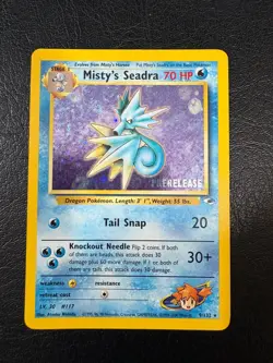 WOTC Pokemon Gym Heroes Misty's Seadra PRERELEASE Rare Holo Vintage Pokemon Card - Image 1
