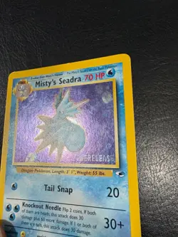 WOTC Pokemon Gym Heroes Misty's Seadra PRERELEASE Rare Holo Vintage Pokemon Card - Image 2