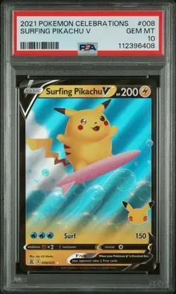 PSA 10 GEM MINT - Surfing Pikachu V 008/025 - Celebrations 2021 Pokemon Card 🔥 - Image 1