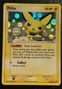 Pichu 59/106 Ex Emerald Reverse Holo Rare Pokemon Card TCG 2005 Vintage Stamped - Image 1