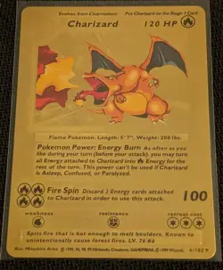 1999 WOTC Pokemon Charizard Gold Foil Fan Art Textured Card 4/102 - Rare - Image 1