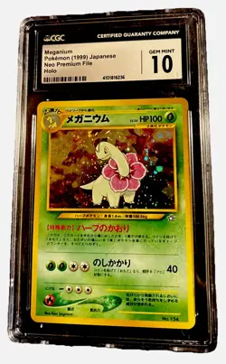 CGC 10 GEM MINT Meganium Japanese Neo Premium File 154 Holo Pokemon Card psa - Image 2