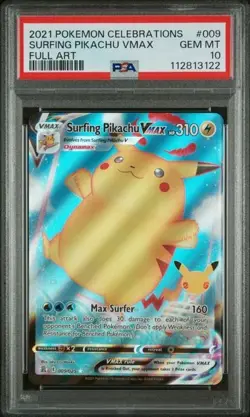 2021 Pokemon Surfing PIKACHU VMAX 009/025 Celebrations Holo Full Art PSA 10 - Image 1