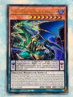 YUGIOH CHAOS EMPEROR, THE DRAGON OF ARMAGEDDON GOLD ULTRA RARE NM BLC1-EN026 - Image 1