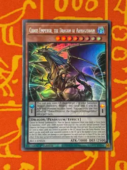 YUGIOH CHAOS EMPEROR, THE DRAGON OF ARMAGEDDON SILVER ULTRA RARE NM BLC1-EN026 - Image 1