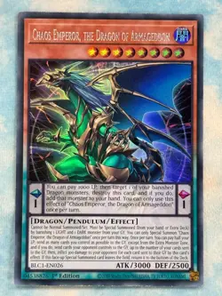 YUGIOH CHAOS EMPEROR, THE DRAGON OF ARMAGEDDON SILVER ULTRA RARE NM BLC1-EN026 - Image 1
