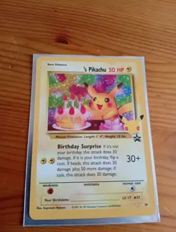 1 x Birthday Pikachu 24 Celebrations Holo Black Star Promo Pokemon Card 5 Here - Image 1