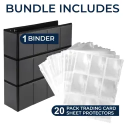 Trading Card Binder, 2” Durable D-Ring View, Black, with 20 Pack, 9 Pocket Cl... - Image 2