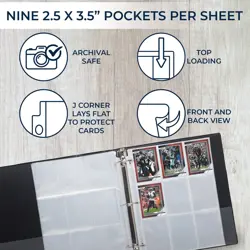 Trading Card Binder, 2” Durable D-Ring View, Black, with 20 Pack, 9 Pocket Cl... - Image 4