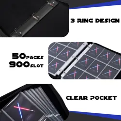 9 Pocket Trading Card Binder, PU Leather Storage Zip Album with 900 Slots Cle... - Image 5
