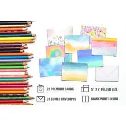 DIY Greeting Card Making Kit 32 Blank Cards Envelopes with Reusable Stamps - Image 2
