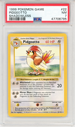 1999 Pokemon Game Pidgeotto Shadowless PSA 7 #22/102 Genuine - Image 1