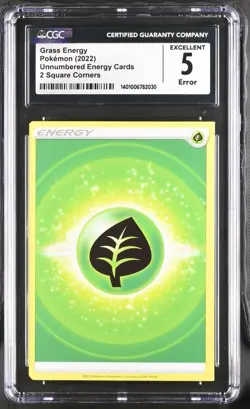 2022 Pokemon Grass Energy *ERROR Unnumbered Energy Cards 2 Square Corners CGC 5 - Image 1