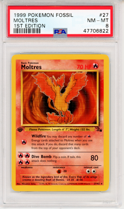 1999 Pokemon fossil Moltres 1st Edition - PSA 8 - #27 27/62 Genuine - Image 1