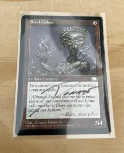 MTG Steel Golem Artifact Creature Artist Signed Donato Giancola 1997 3/4 Card - Image 1
