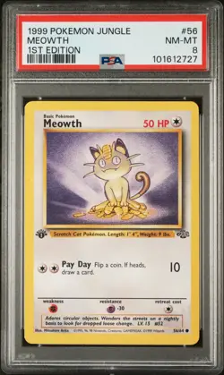1999 POKEMON JUNGLE 1ST ED #56 MEOWTH PSA 8 - Image 1