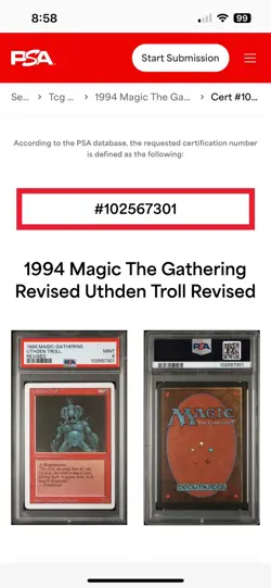 UTHDEN TROLL Revised Edition 1994 Magic the Gathering MTG PSA 9 MINT 🔥Low Pop🔥 - Image 3