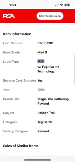 UTHDEN TROLL Revised Edition 1994 Magic the Gathering MTG PSA 9 MINT 🔥Low Pop🔥 - Image 5