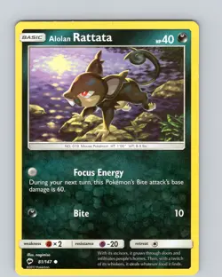 Pokemon TCG Alolan Rattata S&M Burning Shadows 81/147 Regular Common Card NM - Image 1