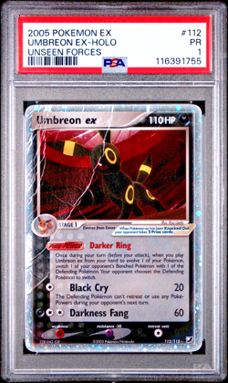 PSA 1 PR 2005 Pokemon EX Unseen Forces Umbreon EX Holo Foil 112/115 - Image 1