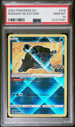 Pokemon Go TCG Radiant Blastoise Holo Card 018/078 PSA Gem Mint 10 (2022) - Image 1