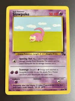 Slowpoke Fossil Base Set 55/62 Common Unlimited Pokemon Card LP 1995 Vintage - Image 1
