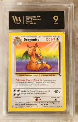 WAG Mint 9 Slab Dragonite 19/62 Fossil Regular Wotc Vintage Pokemon Graded Card - Image 1