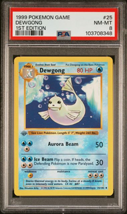 PSA 8 Pokemon Card Base 25/102 DEWGONG (Uncommon) 1st Edition NM-MT - Image 1