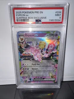 Pokemon Espeon ex 034 Prismatic Evolutions Surprise Promo Holo PSA 9 Mint - Image 1