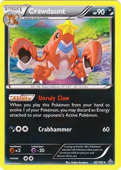 Lightly Played, English Pokemon Crawdaunt - 92/160 - Holo Rare XY - Primal Clash - Image 1