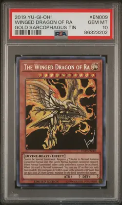Yugioh! Winged Dragon of Ra Gold Sarcophagus promo Prismatic Secret rare psa 10 - Image 1