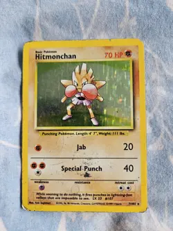Hitmonchan Base Set 7/102 Holo Unlimited Holo Rare Pokemon TCG Card HP Damage - Image 1